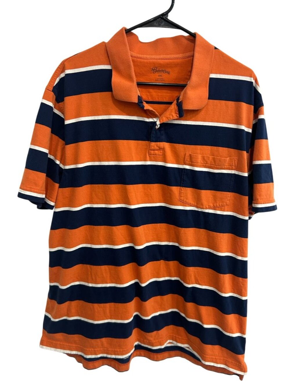 Johns Bay XXL Orange Navy White Striped Short Sleeve Polo Shirt Cotton Retro